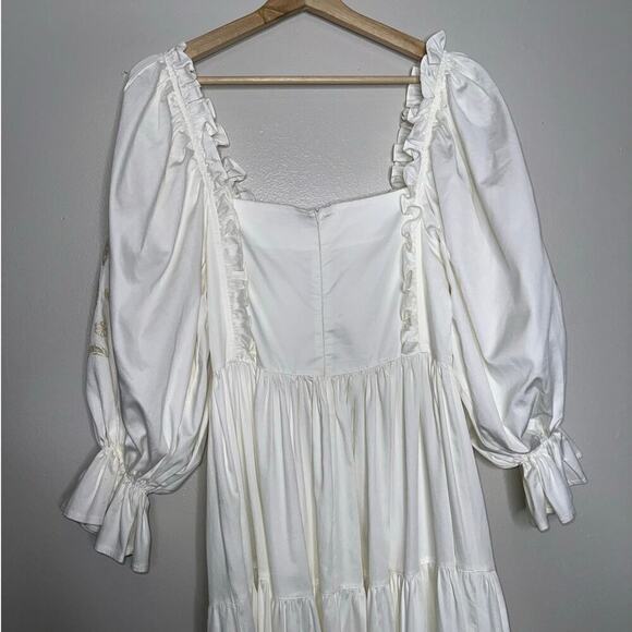 Lug Von Siga Daphne Embroidered Puff Sleeve Maxi Dress Off-White Size 34 FR/US 2 - Picture 10 of 12